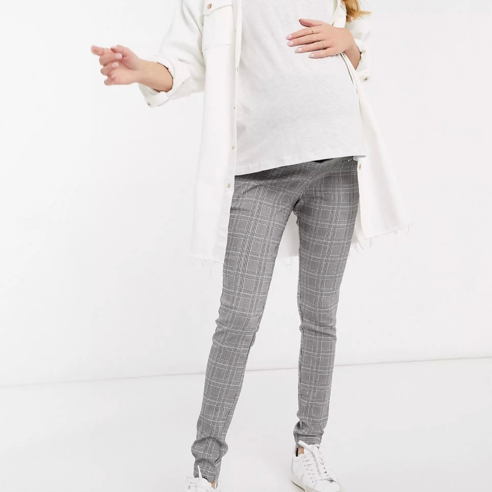 ASOS Maternity New Look Checked Pants in Gray, Size 10